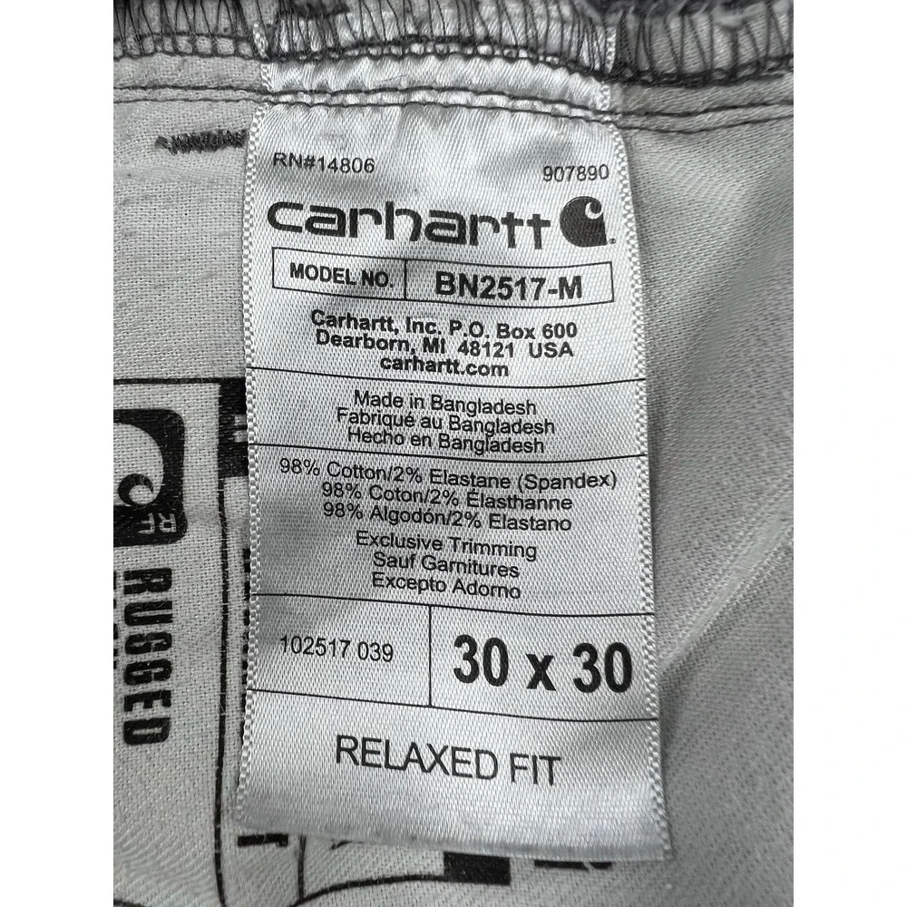 Carhartt Mens 30x30 Gray Rugged Flex Relaxed Fit Canvas Carpenter Pants BN2517-M